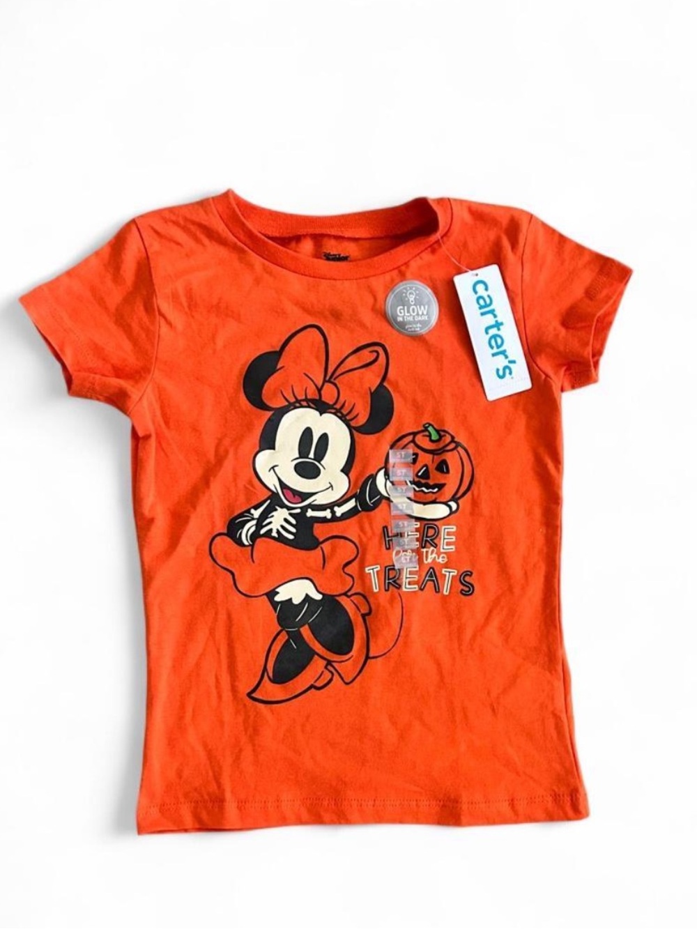 NWT Disney Junior Carter Brand Orange Minnie Mouse Halloween Glow Girls Tee 5T